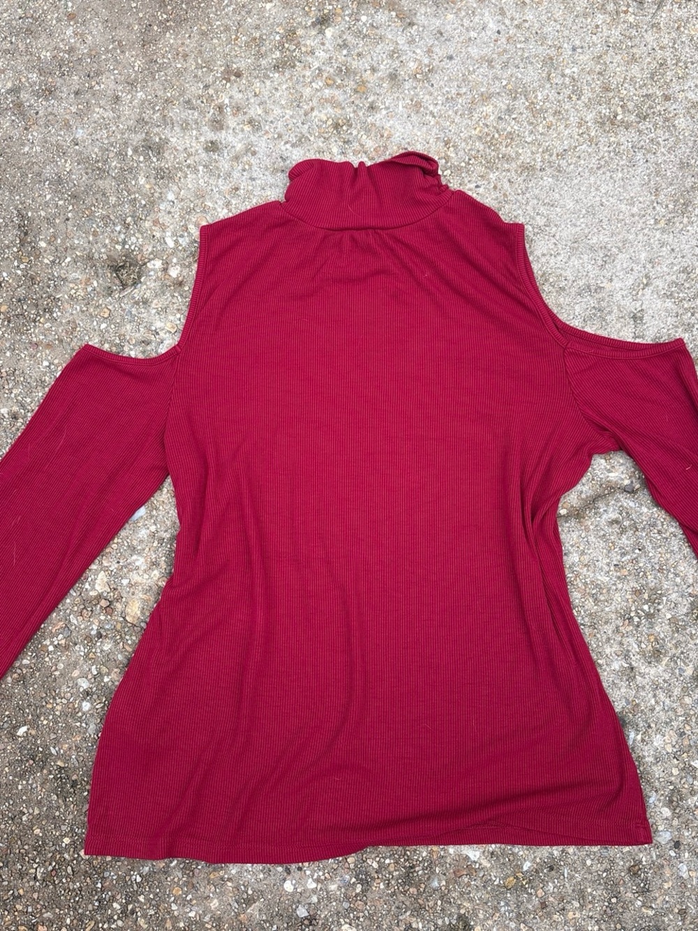 bebe Red Cold-Shoulder Ribbed Turtleneck with Rhinestone Logo - Picture 4 of 6